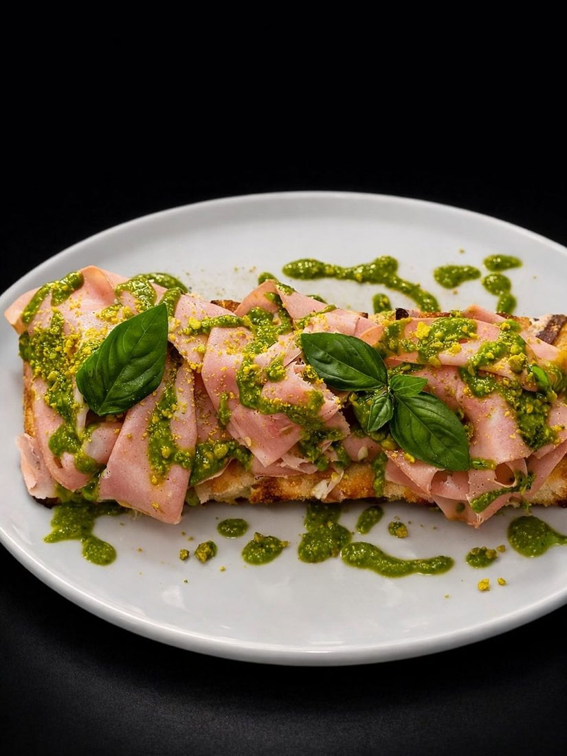 Ham, burrata and pesto plate at La Lupa, Algarve